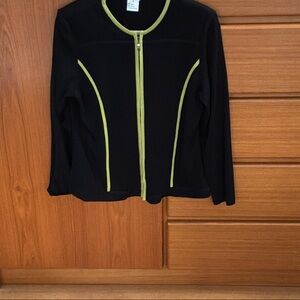 Misook sz S  Black Jacket with Green Accents